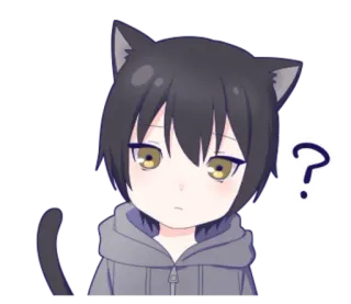 😕 Anime, Gatto, Domanda, Grigio, Felpa con cappuccio telegram sticker