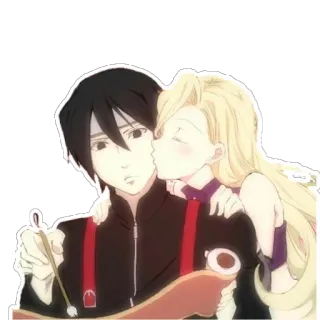 😚 anime, desenho animado, casal, romance, beijo, arte telegram sticker
