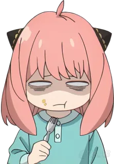 🍴 Anya Forger Spy x Family animé, manga, dessin animé, Anya, Spy x Family, fatigué(e), fourchette, nourriture telegram sticker