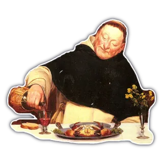 😐 Monje, Sirviendo vino, Naturaleza muerta, Arte, Comida, Bebida, Medieval, Figura religiosa telegram sticker