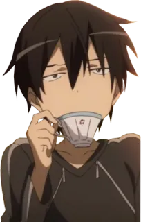 😑 anime, manga, tea, drinking, character, expression, bored telegram sticker