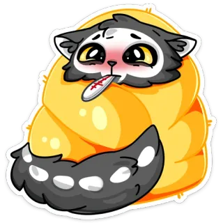 🤒 animal, enfermo, termómetro, dibujo animado, triste, gato, cama, gripe whatsapp sticker