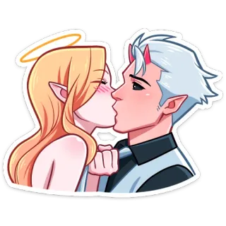 💋 天使, 恶魔, 亲吻, 浪漫, 幻想, 卡通 telegram sticker