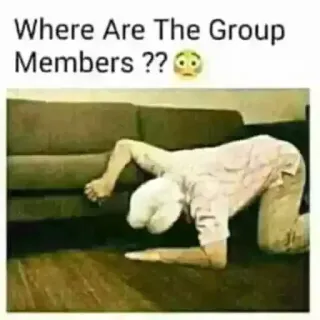 🤔 Where Are The Group Members ?? szukanie, ludzie, grupa, członkowie, kanapa, podłoga whatsapp sticker