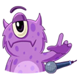 🎤 mostro, un occhio, dito medio, gesto offensivo, cartone animato, viola telegram sticker