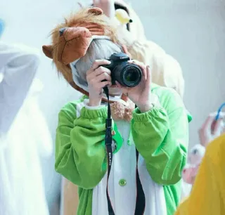 🐍 Cosplay, Appareil photo, Costume animalier, Photographie, Kigurumi, Vert, Mascotte telegram sticker