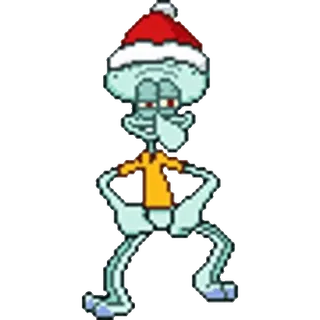 ๐ Squidward Tentacles SpongeBob SquarePants Squidward, SpongeBob, Christmas, Santa hat, cartoon, pixel art telegram sticker