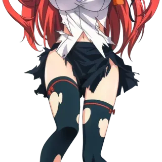 😡 Anime, Meisje, Kousen, Jurk, Rood haar, Harten, Dijen telegram sticker