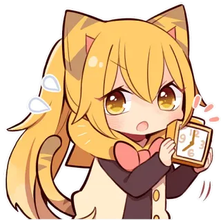 🕰 anime, cat girl, alarm clock, kawaii, chibi, cute, manga telegram sticker