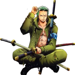 😕 Roronoa Zoro One Piece Anime, One Piece, Roronoa Zoro, Épéiste, Personnage, Vert, Pirate telegram sticker