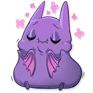 😀 蝙蝠, 可爱, 卡通, 动物, 紫色, 花朵 telegram sticker