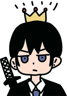 👀 cartone animato, corona, katana, re, personaggio, spada telegram sticker