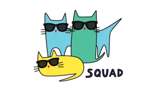 😎 SQUAD gatos, escuadrón, gafas de sol, dibujos animados, lindo, animales whatsapp sticker