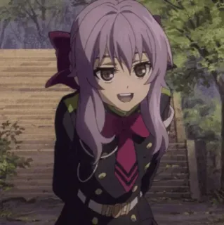 🔙 Anime, Lächeln, lila Haare, Uniform, Mädchen telegram sticker