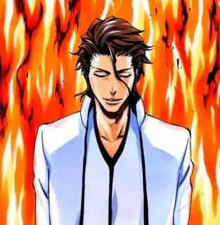 🔥 Aizen Bleach 아이젠, 블리치, 애니메이션, 만화, 캐릭터, 악당, 불 telegram sticker