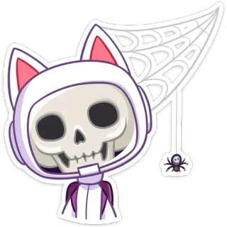 😲 скелет, кошка, паутина, хэллоуин, милый, наклейка telegram sticker