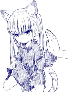 🙌 Anime, Gadis kucing, Hoodie, Sketsa, Seni digital telegram sticker