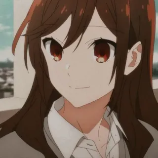 🎟 chica anime, pelo castaño, sonriendo, retrato telegram sticker