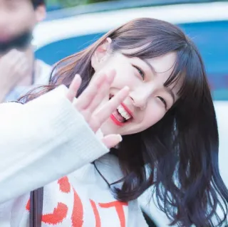 👋 femme, sourire, portrait, heureux, asiatique, vague telegram sticker