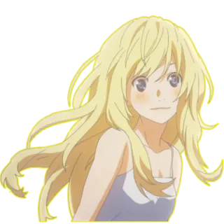 😊 Kaori Miyazono Your Lie in April Anime, Cartone animato, Ragazza, Capelli biondi, Kaori, Your Lie in April, Personaggio telegram sticker