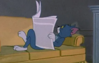 💛 Tom Cat Tom and Jerry hoạt hình, mèo, báo, đọc sách, thư giãn, ghế sofa telegram sticker