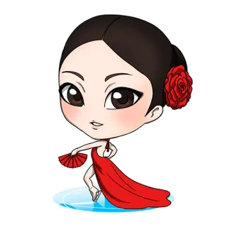 ❣ penari, flamenco, spanyol, gaun merah, kipas, bunga, kartun whatsapp sticker