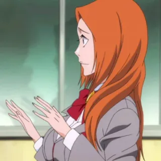 😅 Orihime Inoue Bleach anime, girl, school uniform, orange hair, Orihime, Bleach telegram sticker