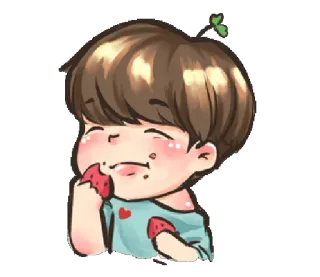 🍓 Desenho animado, Fofo, Comendo, Morango, Kawaii, Anime, Menino whatsapp sticker