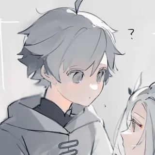 😮 anime, boy, girl, question mark, grey, cartoon, illustration telegram sticker