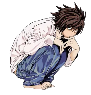 😑 L Lawliet Death Note Anime, Mangá, L, Death Note, Detetive, Intelectual, Agachado, Personagem telegram sticker