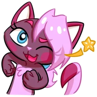 😉 кот, животное, милый, мультфильм, звезда, подмигивание, розовый whatsapp sticker
