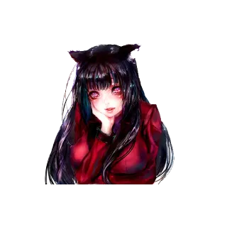 😢 animé, oreilles de chat, fille, yeux rouges, manga, mignon, kawaii whatsapp sticker