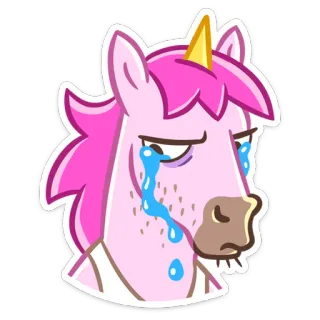 😭 unicórnio, triste, chorando, rosa, desenho animado, Emoji, Adesivo whatsapp sticker