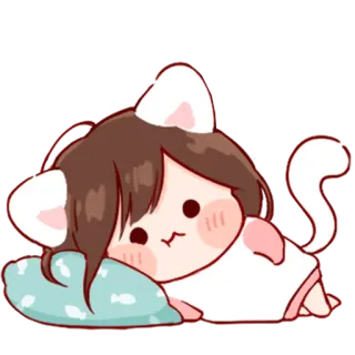 💞 lindo, kawaii, chibi, anime, gato, dormilón, almohada whatsapp sticker