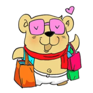 🛍 Bär, Cartoon, Shopping, Schal, Sonnenbrille, Herz telegram sticker
