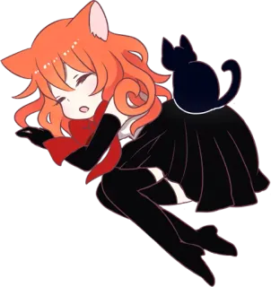 😴 Anime, Nekomimi, Fofo, Dormindo, Gato preto, Mangá, Kawaii telegram sticker