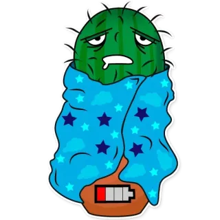 😑 선인장, 배터리 부족, 피곤한, 슬픈, 식물, 스티커 telegram sticker