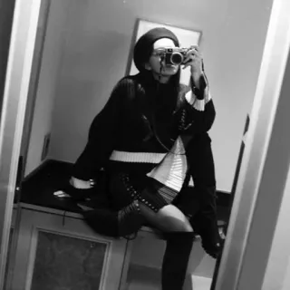 🌈 woman, camera, beret, photography, mirror, black and white telegram sticker