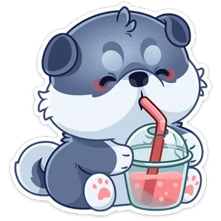 🧃 anjing, anak anjing, hewan, lucu, minuman, kartun, stiker telegram sticker