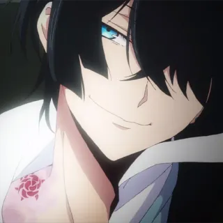 ♟ anime, character, smiling, rose tattoo telegram sticker