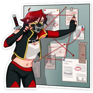 🤯 Ninja, tablica zbrodni, rude włosy, akcja, zamaskowana postać, miecz telegram sticker