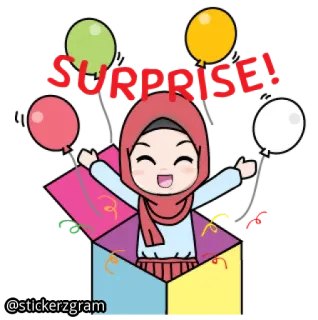 😍 SURPRISE! sorpresa, palloncini, scatola, festa, regalo, cartone animato, donna whatsapp sticker