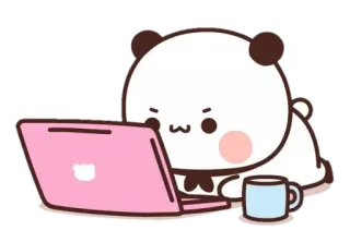 🐼 Панда, Мультфильм, Милый, Животное, Компьютер, Ноутбук telegram sticker
