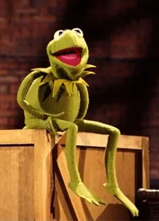 😄 Kermit Ếch Kermit, Muppets, con rối, xanh lá, ngồi, nhân vật hoạt hình telegram sticker