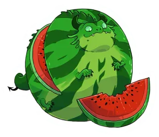🍉 Drache, Wassermelone, Frucht, niedlich, Fantasy, Tier telegram sticker