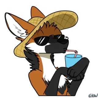 ☀️ volpe, estate, cappello, occhiali da sole, bevanda, cartone animato telegram sticker