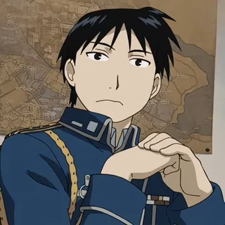 💙 Roy Mustang Fullmetal Alchemist Roy Mustang, Fullmetal Alchemist, anime, reaction, thinking, serious, military uniform, FMA telegram sticker