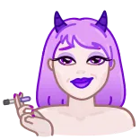 😈 demonio, cuernos, dedo corazón, morado, mujer, diablo whatsapp sticker