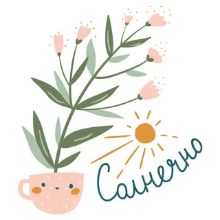 ☀ Солнечно słońce, roślina, filiżanka, kwiatowy, kawaii, słodkie, słońce telegram sticker