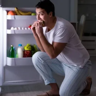 ☕ man, refrigerator, food, eating, night, sandwich telegram sticker